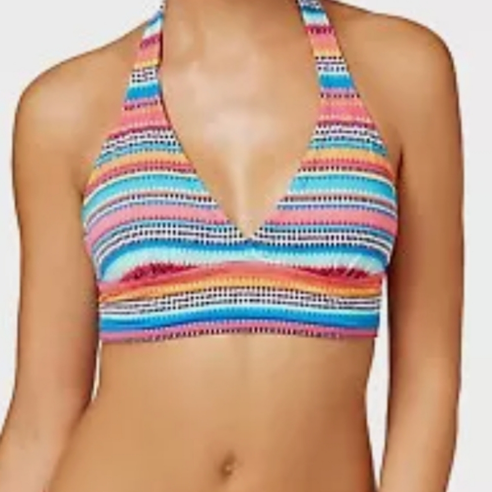 Anne Cole Banded Halter Striped Women's Swim Top Size L